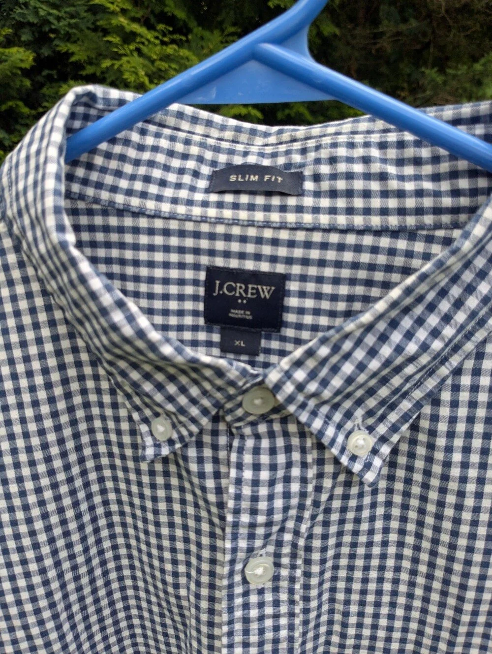 J. Crew Blue and White Gingham XL Button-Down Shirt